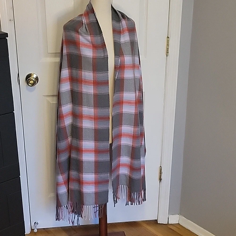 Classic oversized pink gray Plaid Scarf wrap